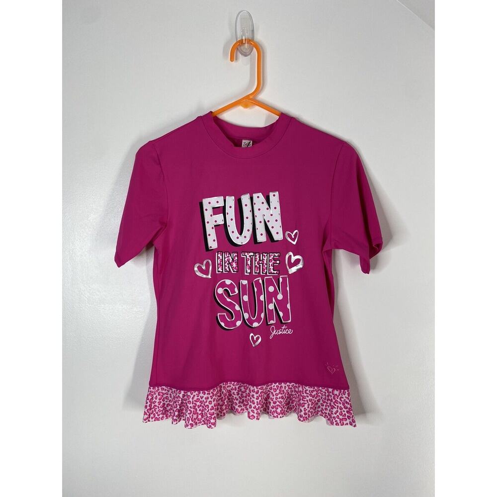 Justice Hot Pink Swim Shirt Girls Size 16 Rashguard Ruffle Hem